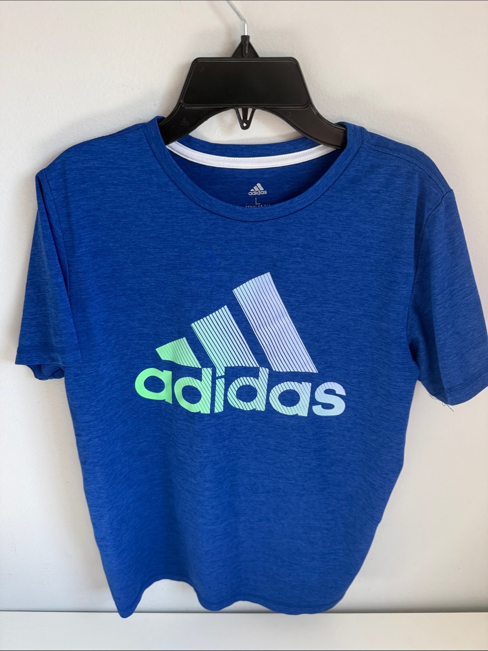 adidas Blue Tee with Gradient Neon Logo